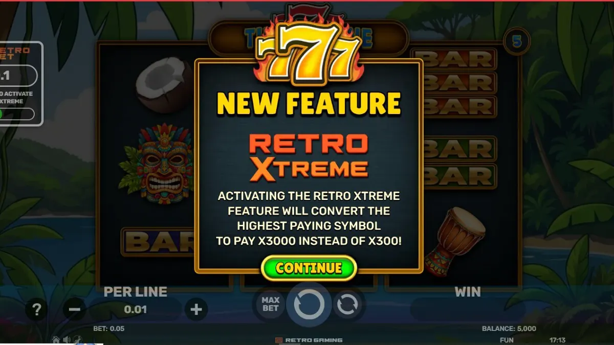 Tampilan visual slot 777 – Tiki Throne dengan tema tropis dan simbol klasik