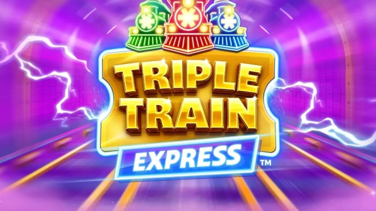 Tampilan visual futuristik dari slot Triple Train Express dengan nuansa neon